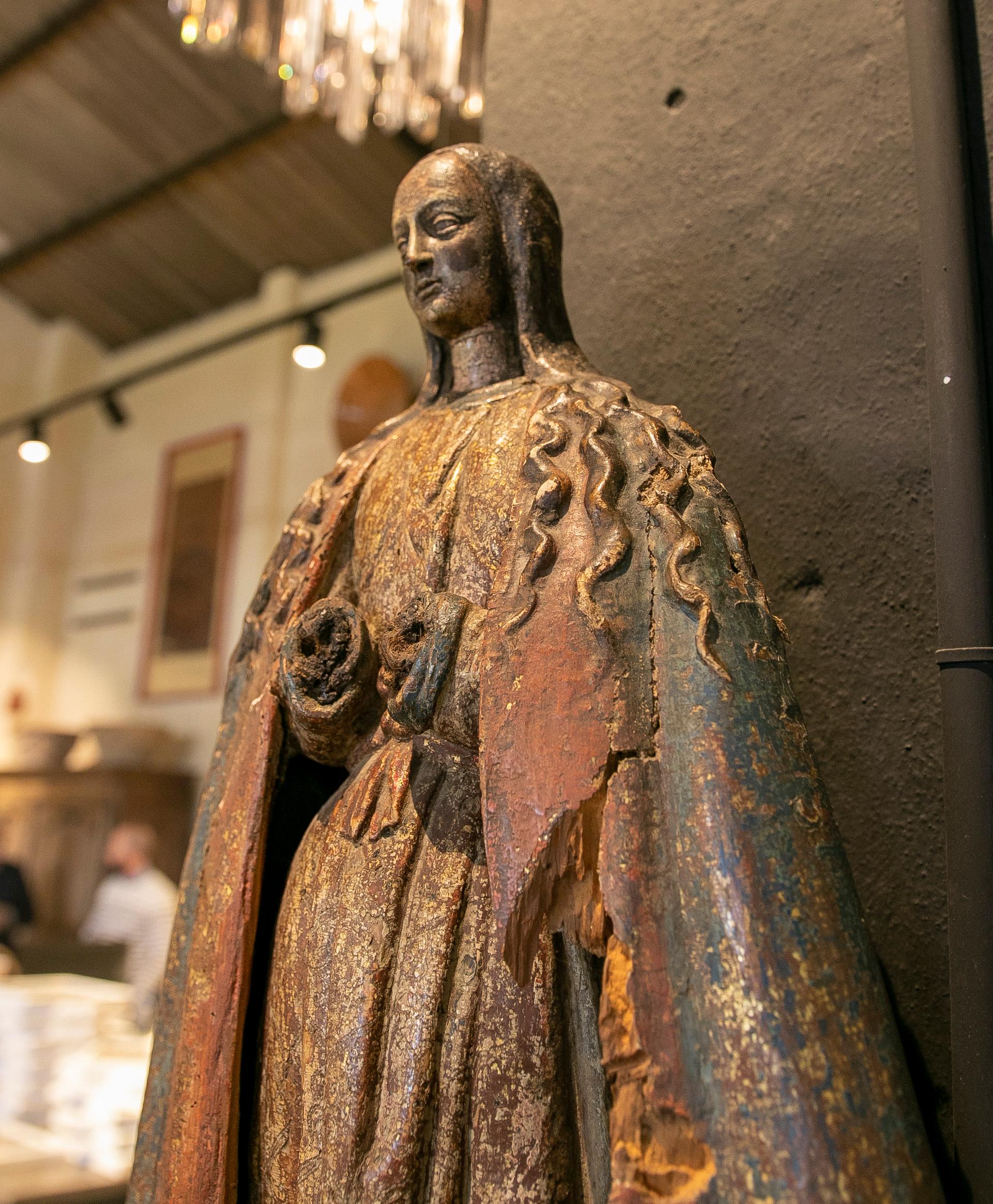 17th Century Portuguese Sculpture of a Polychromed Virgin with Mantle 3
