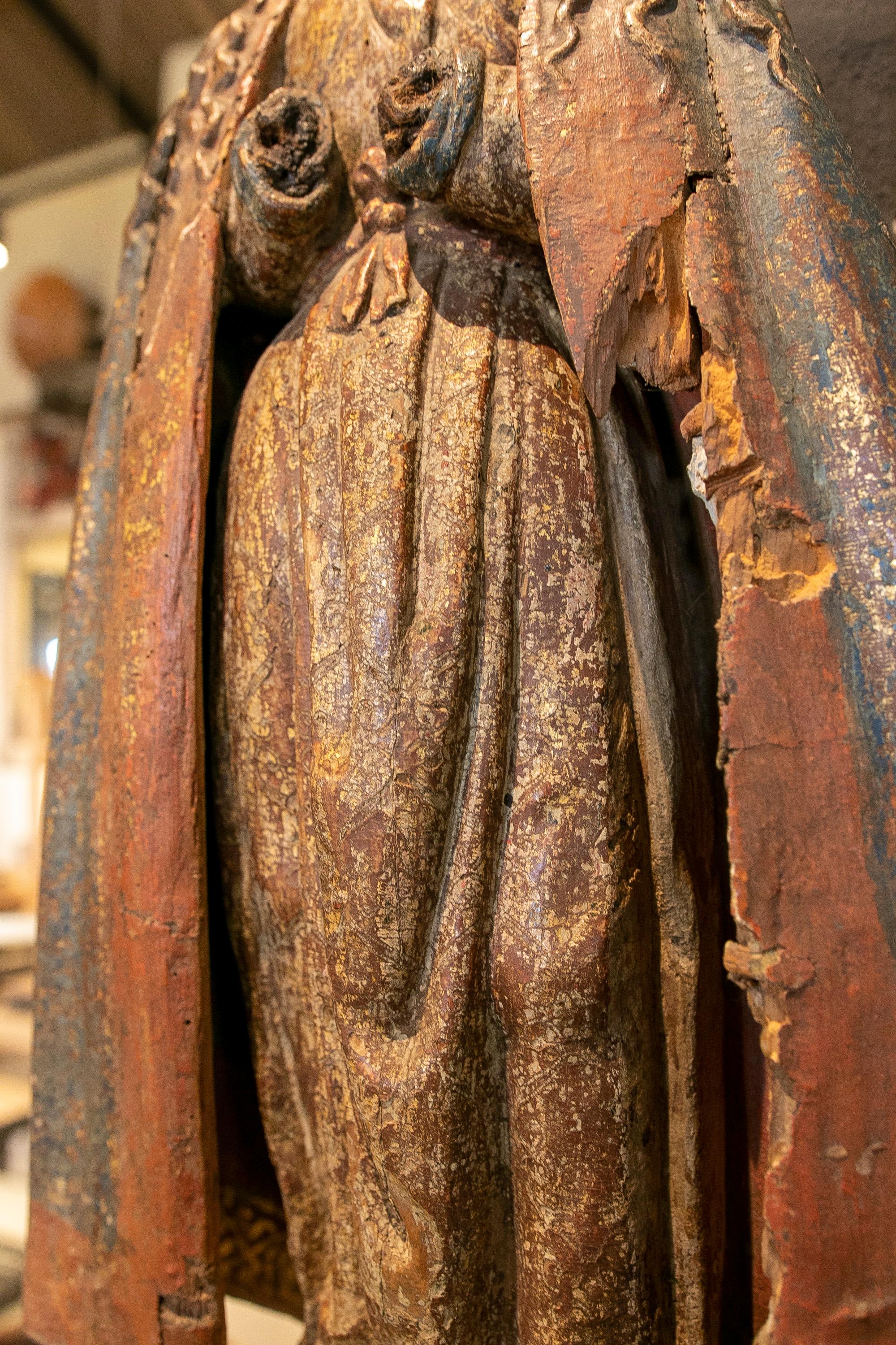 17th Century Portuguese Sculpture of a Polychromed Virgin with Mantle 4
