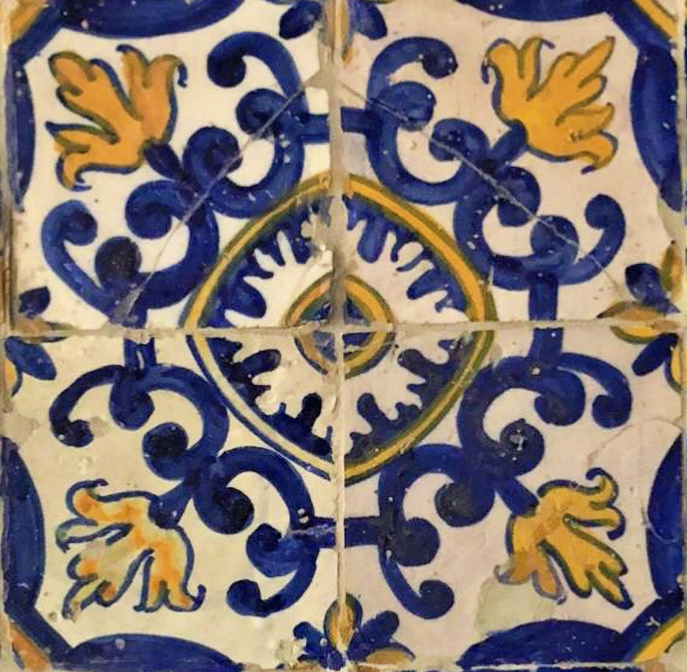 17th century Portuguese Tile Panel
restored
56cm x 56cm
14cm x 14cm tiles

With certificate of authenticity and export issued by the Directorate General of Portuguese Cultural Heritage, the only official department for issuing certificates for works