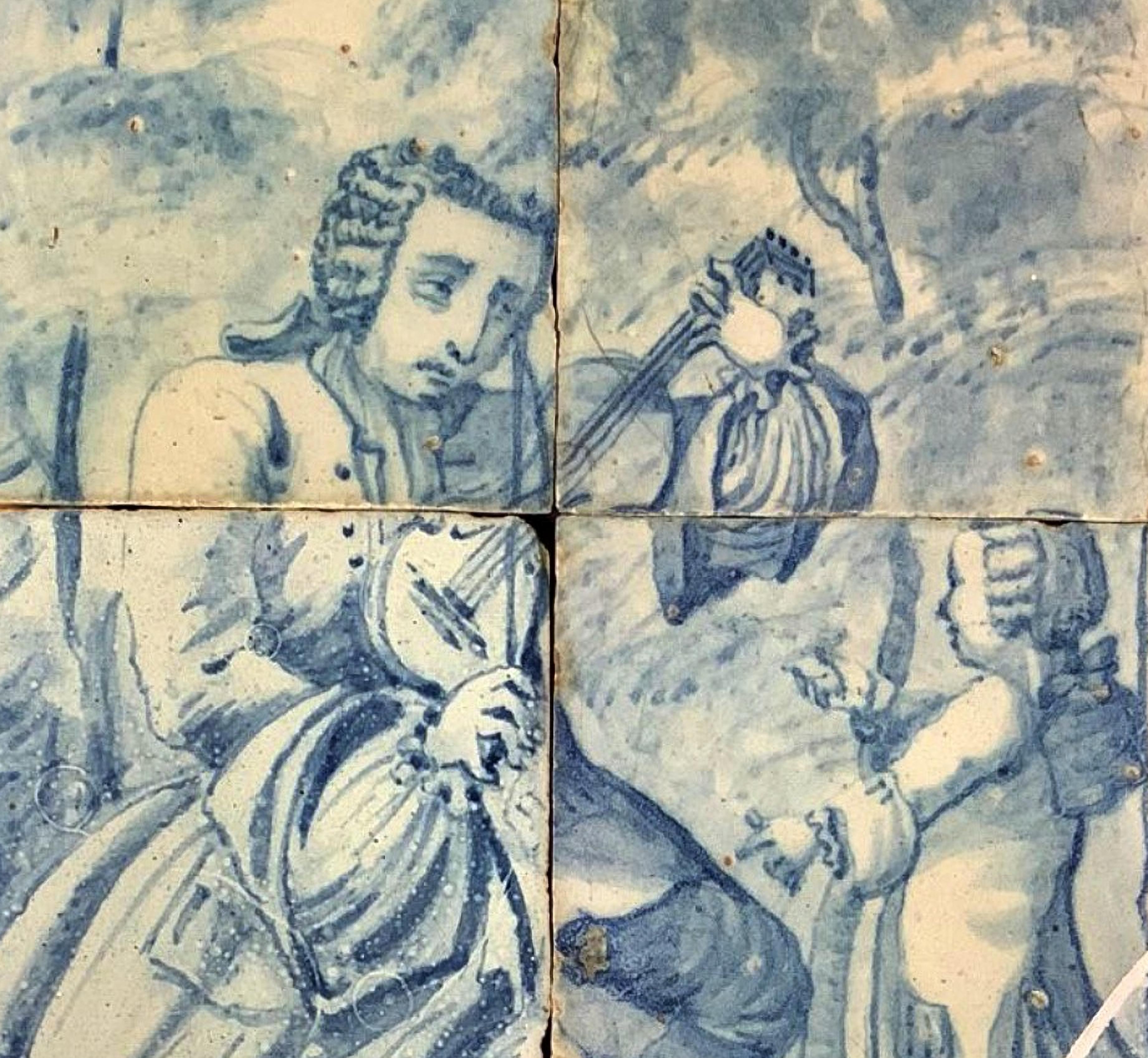 Portugiesische Kacheltafel aus dem 17. Jahrhundert, die „Der Musiker“ darstellt (Barock) im Angebot