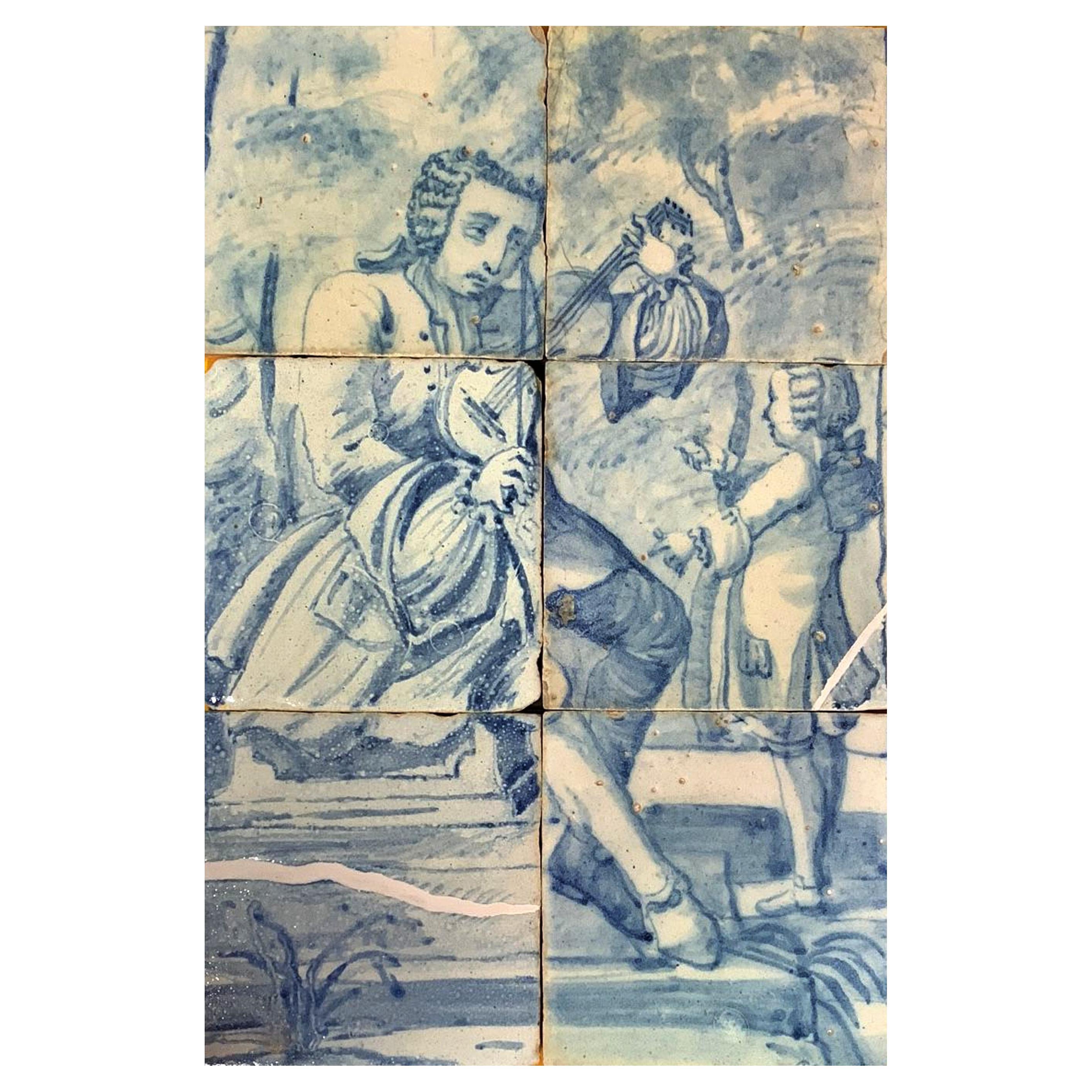 17th Century Portuguese Tile Panel Representing "The Musician" For Sale
