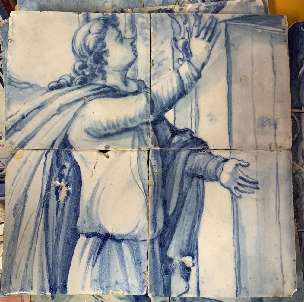 Hand-Crafted 17th Century Portuguese Tile Panel Representing 