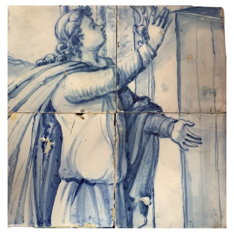 17th Century Portuguese Tile Panel Representing "The Saint" For Sale