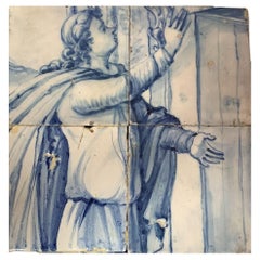 Antique 17th Century Portuguese Tile Panel Representing "The Saint"