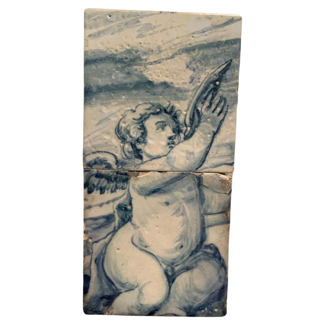 Portugiesische Kachelwand aus dem 17. Jahrhundert, die „Die Heiligen“ darstellt im Angebot