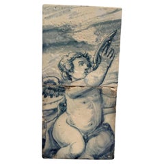 Panneau de carreaux portugais du 17ème siècle représentant les saints