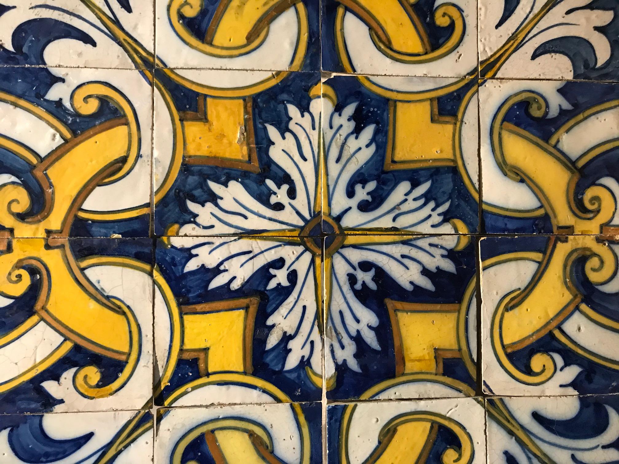 Glazed 17th Century, Portuguese Tile Pattern For Sale
