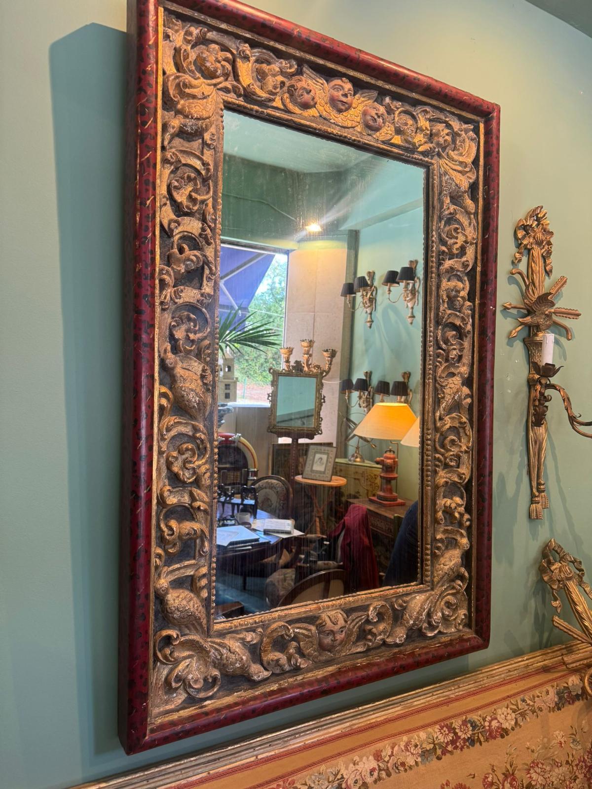 Miroir en bois portugais du 17e siècle Bon état - En vente à Lisboa, PT