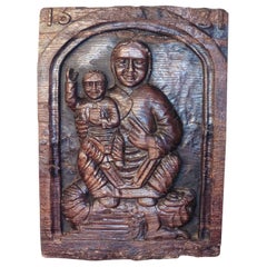 Talla religiosa primitiva del siglo XVII Panel de roble 1631