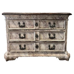 17th Century Rare Chest Of Drawers Painted With Faux Marble
