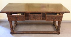 17th Century Rectangular Brown Oak Table Hand Carved, Spain, 1600