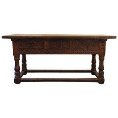 17th Century Rectangular Brown Oak Table Hand Carved, Spain, 1600