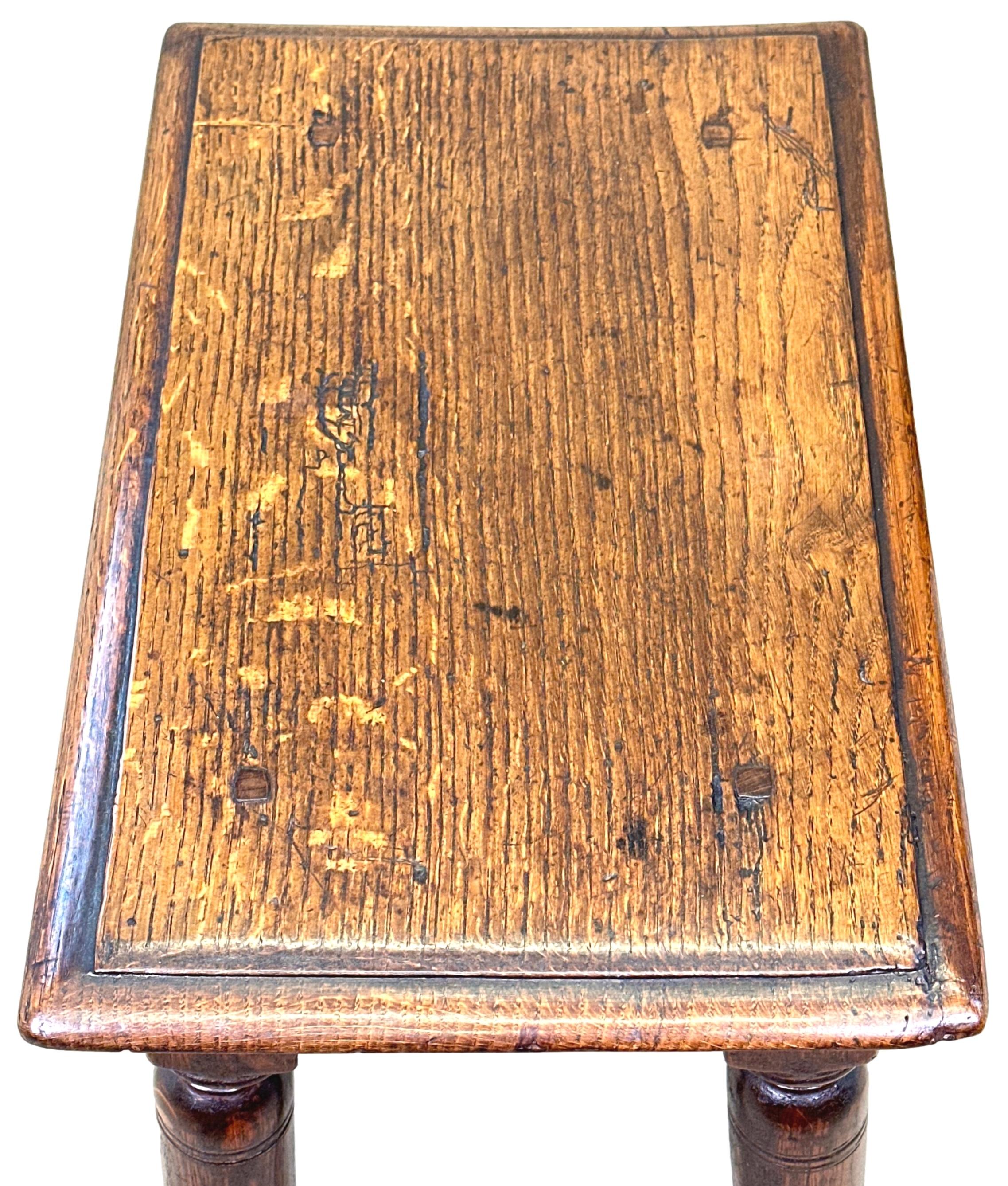 English 17th Century Rectangular Oak Joint Stool For Sale