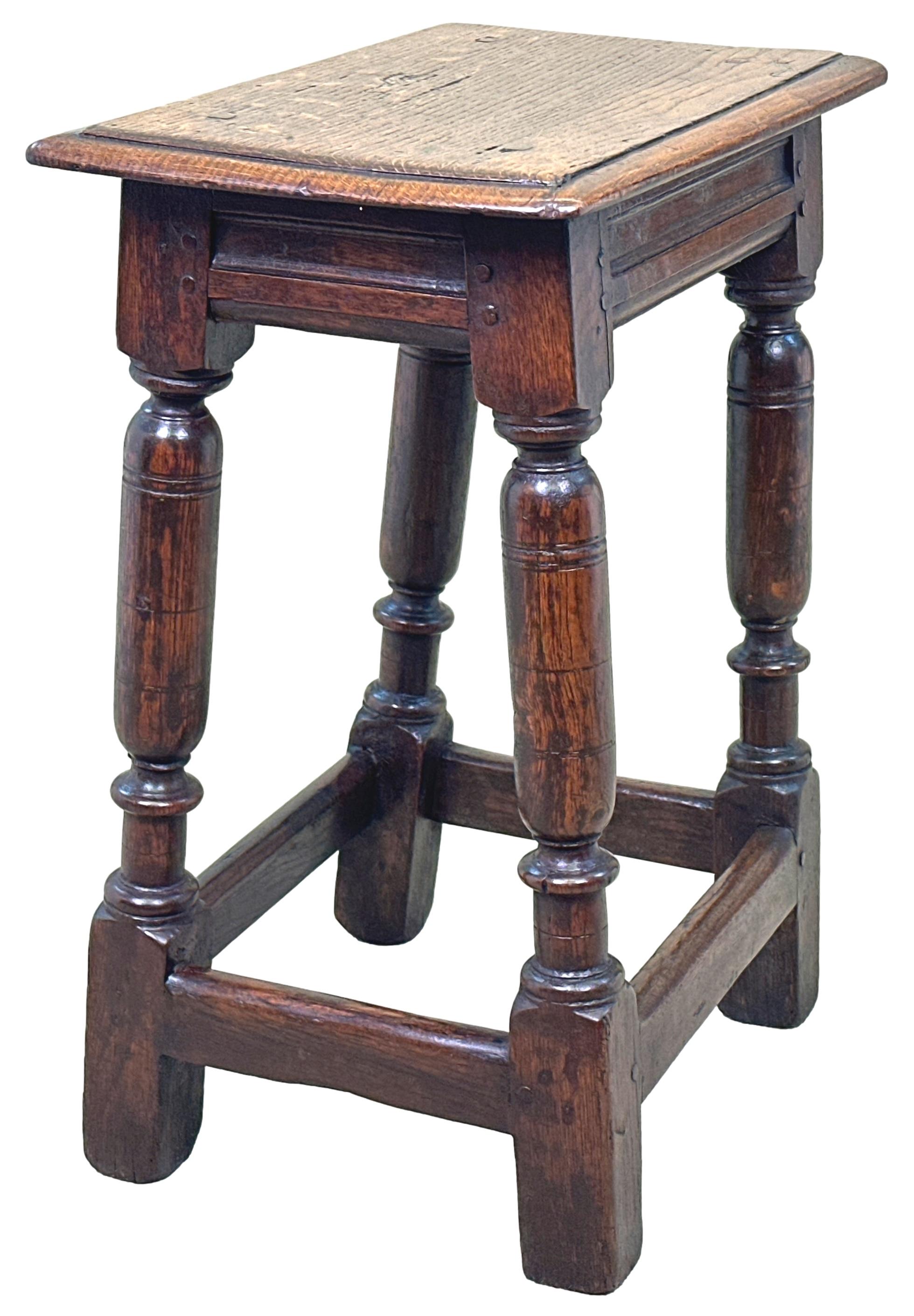 17th Century Rectangular Oak Joint Stool In Good Condition For Sale In Bedfordshire, GB