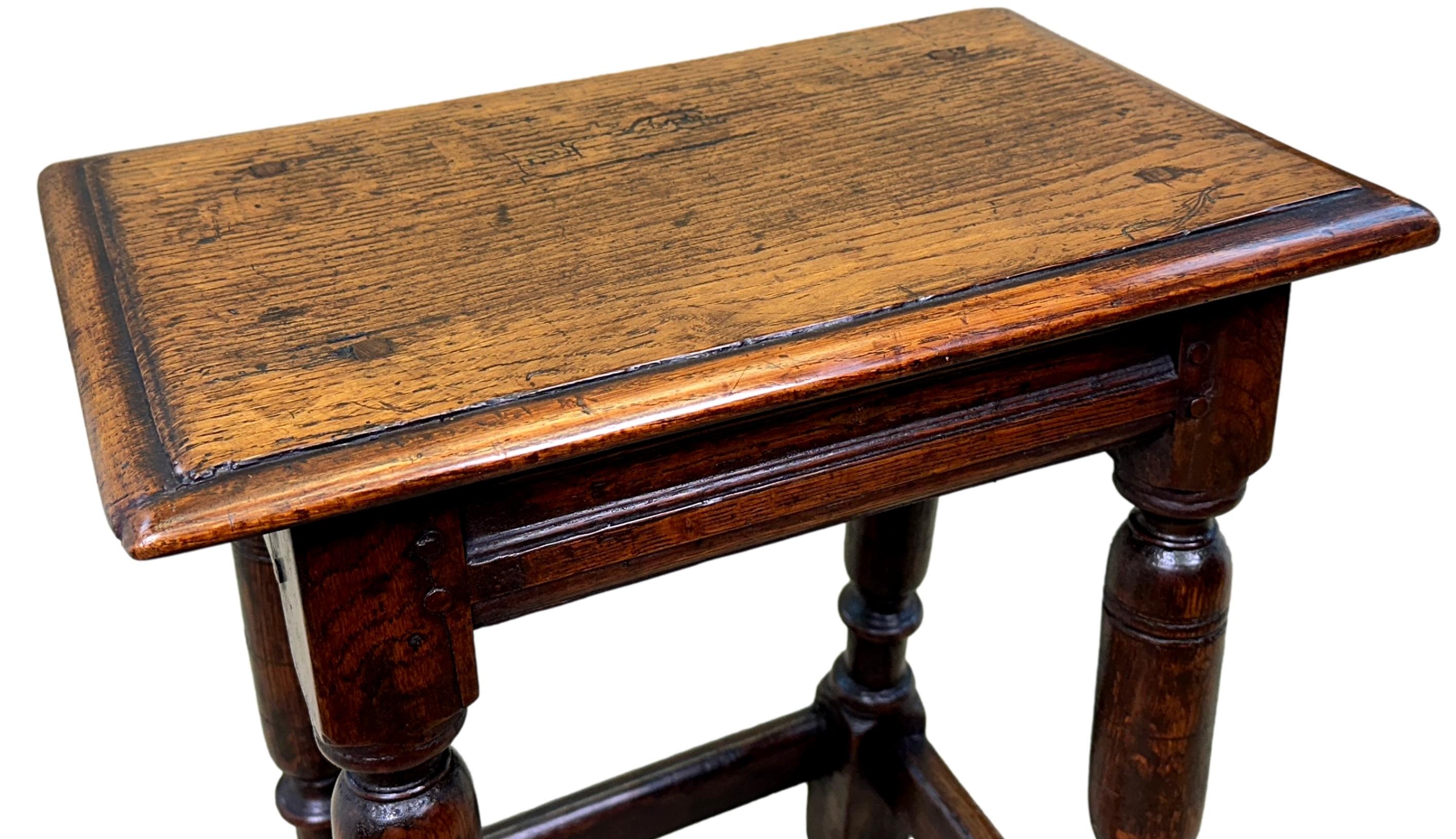 17th Century Rectangular Oak Joint Stool For Sale 1