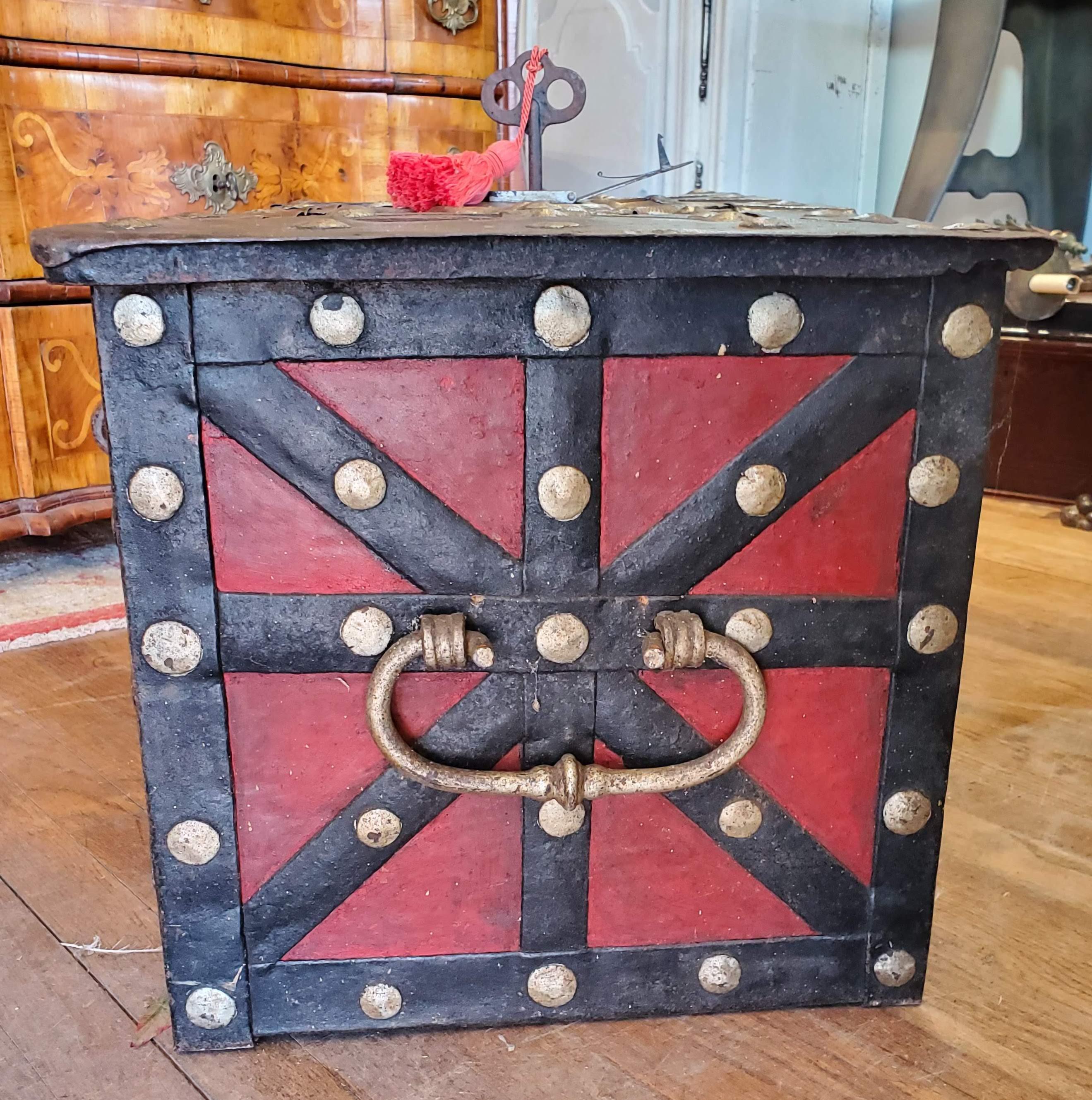 17th Century Red and Black Spanish “Armada” Style Iron Strong Box 5