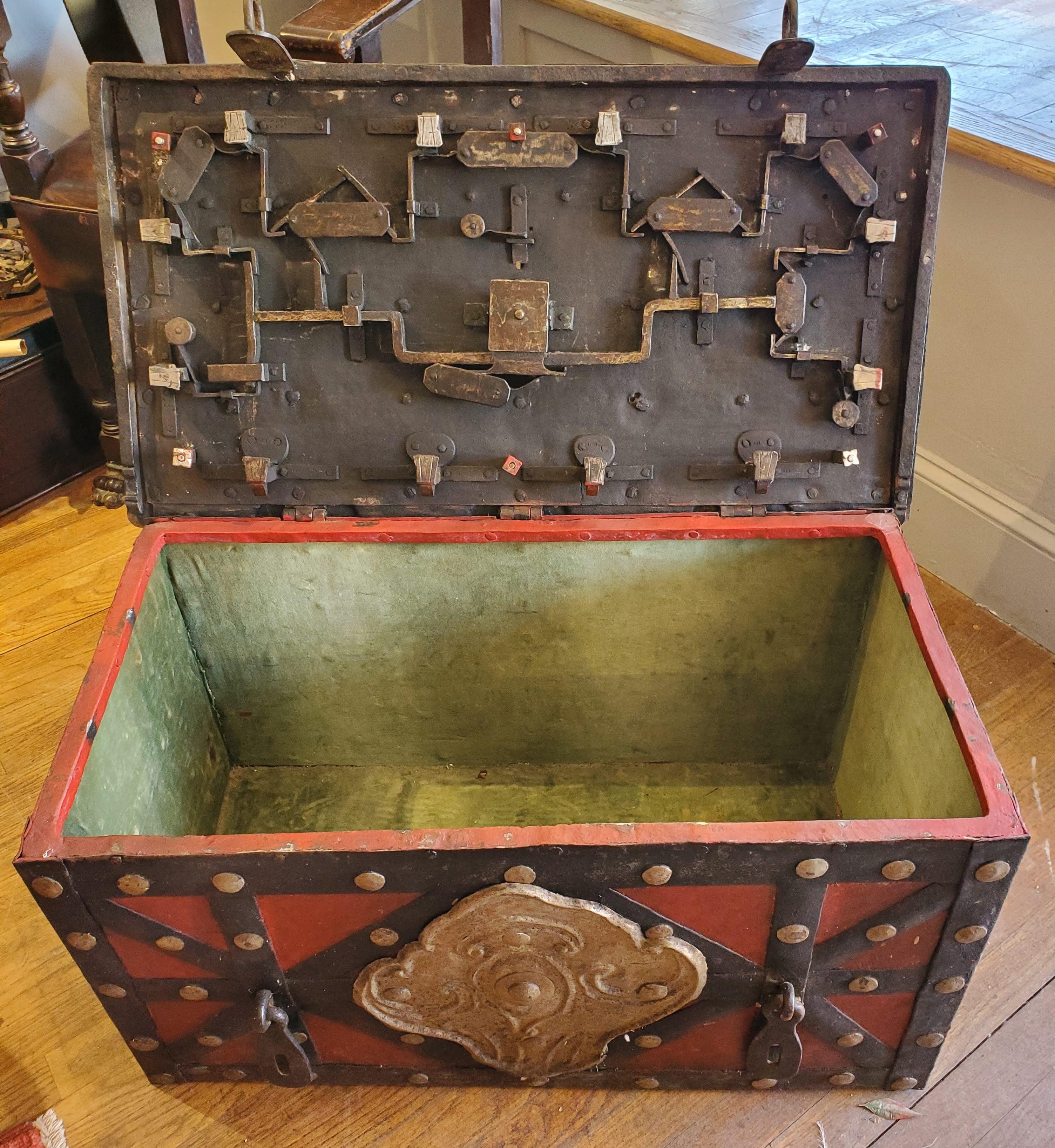 17th Century Red and Black Spanish “Armada” Style Iron Strong Box 8