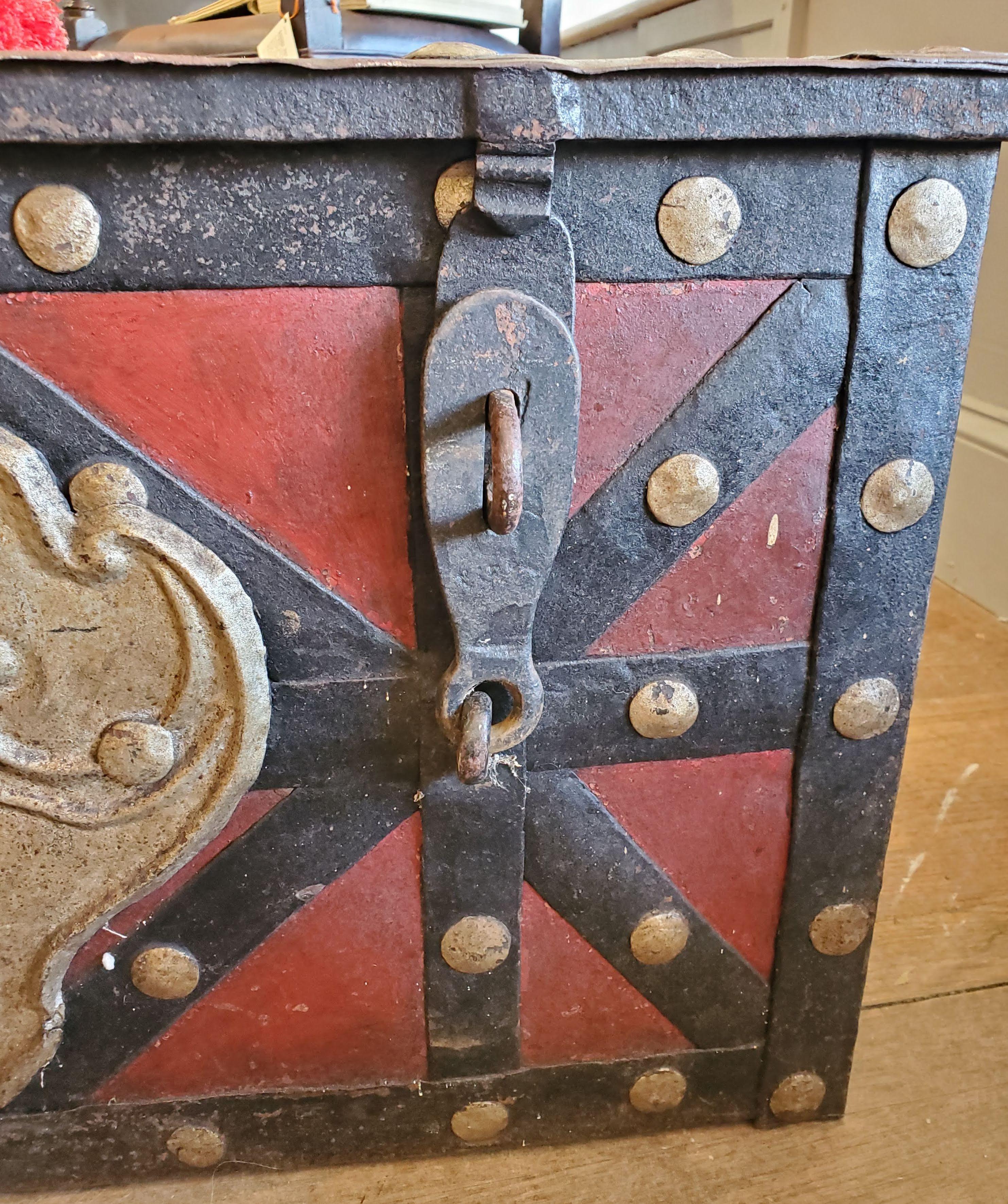 18th Century and Earlier 17th Century Red and Black Spanish “Armada” Style Iron Strong Box
