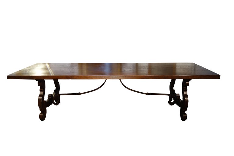 17th C Refectory Style Italian Walnut Dining Table with End Extensions