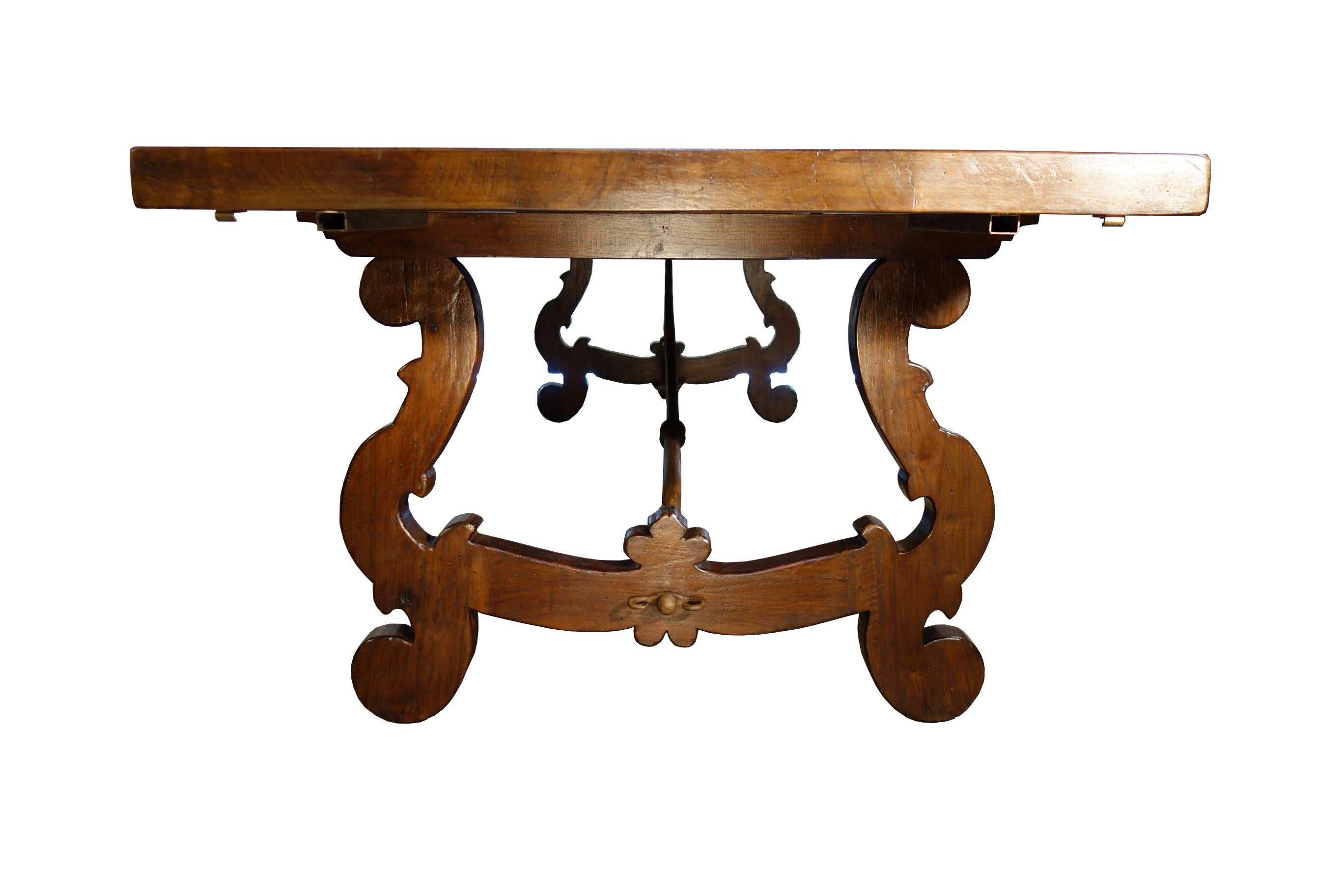 Forged 17th C Refectory Style Italian Walnut Dining Table with End Extensions to order For Sale