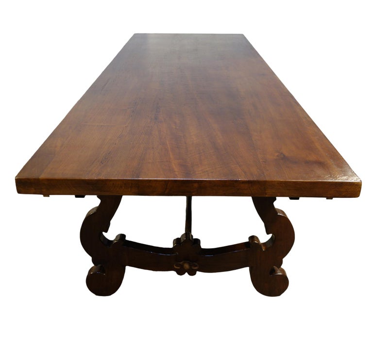 17th C Refectory Style Italian Walnut Dining Table with End Extensions