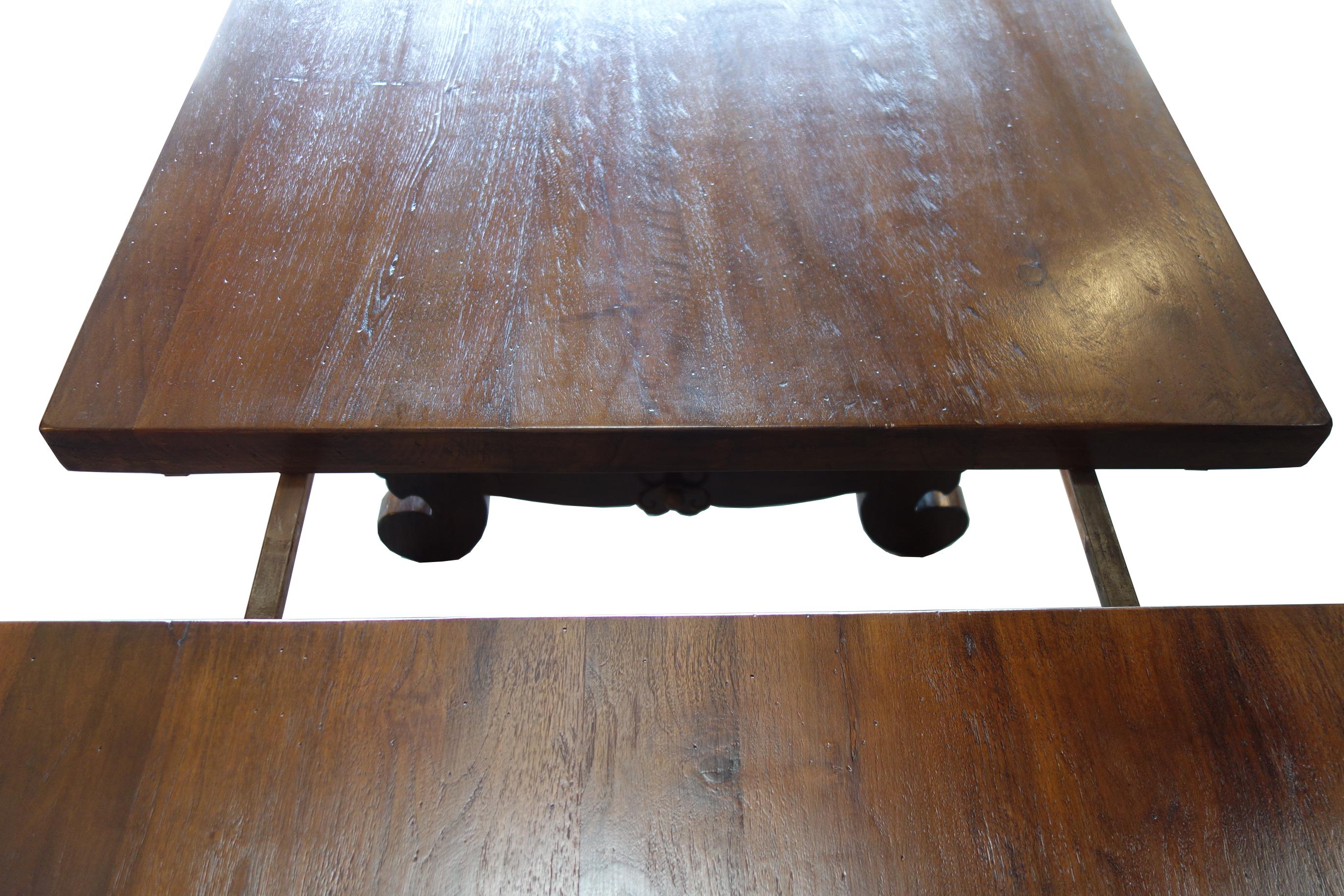17th C Refectory Style Italian Walnut Dining Table with End Extensions to order For Sale 1