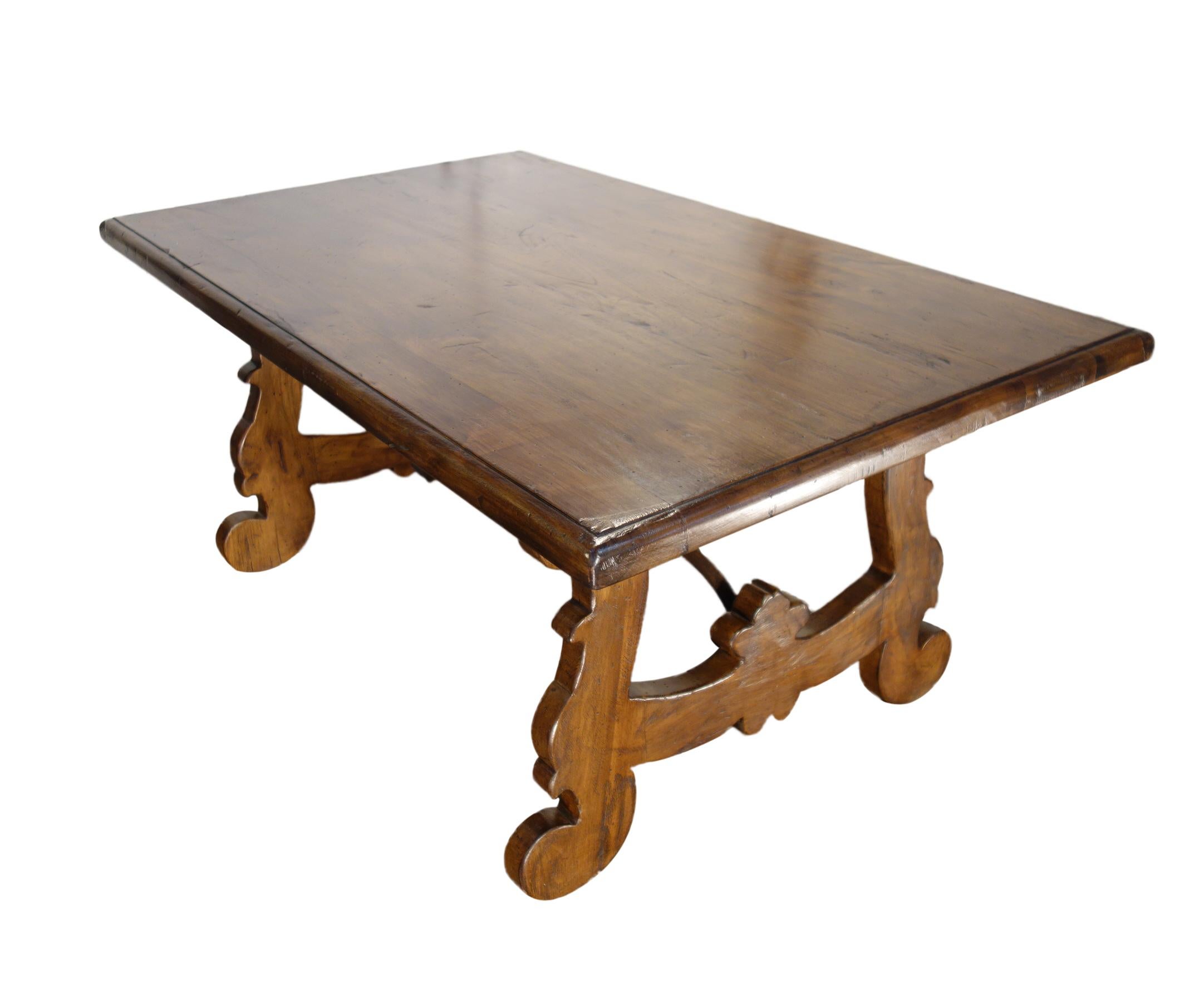 Hand-Crafted 17th C Refectory Style Old Italian Solid Walnut 50x30 Coffee Table with options For Sale