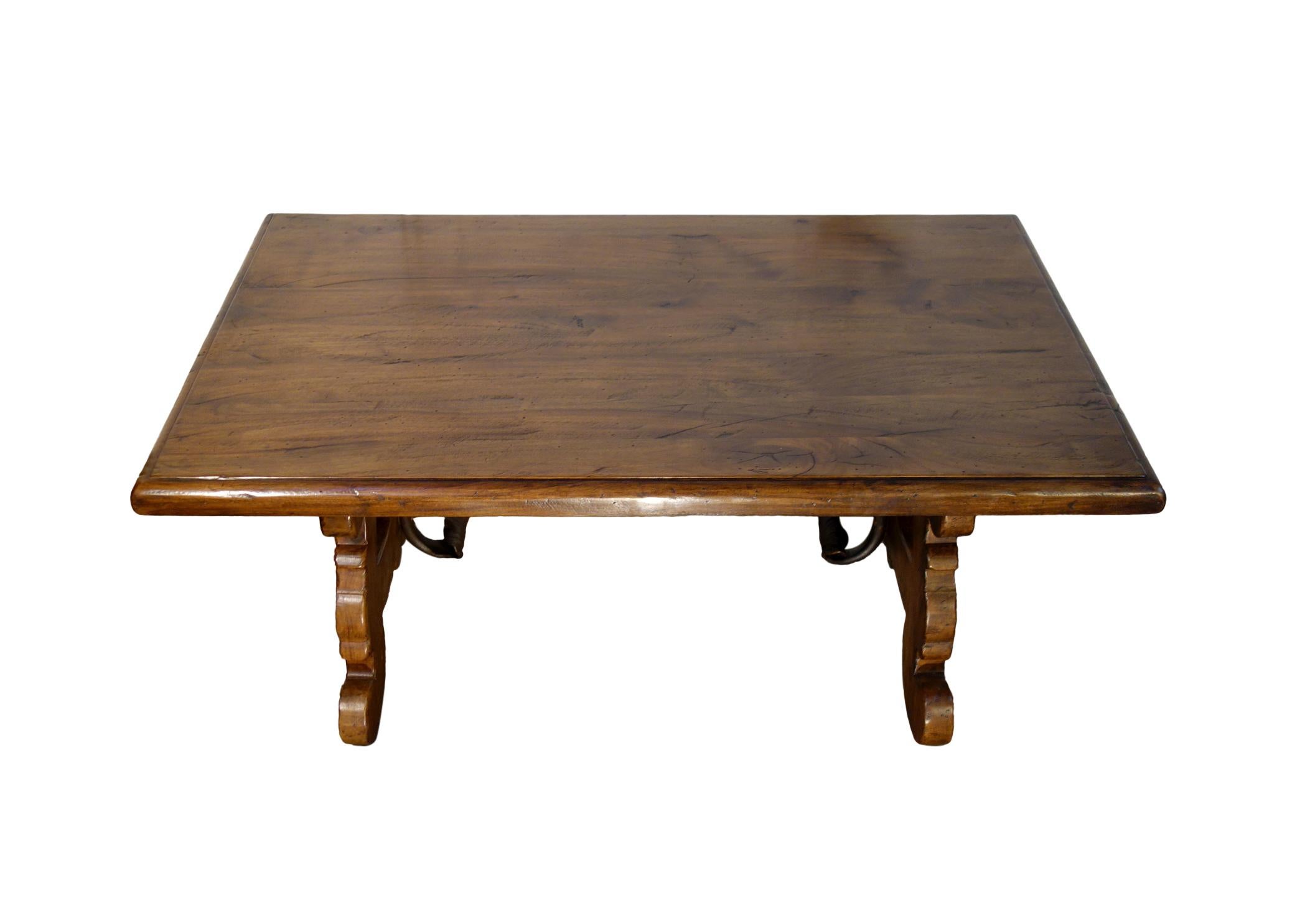 Hand-Crafted 17th C Refectory Style Old Italian Walnut 42x26 Coffee Table with finish options For Sale