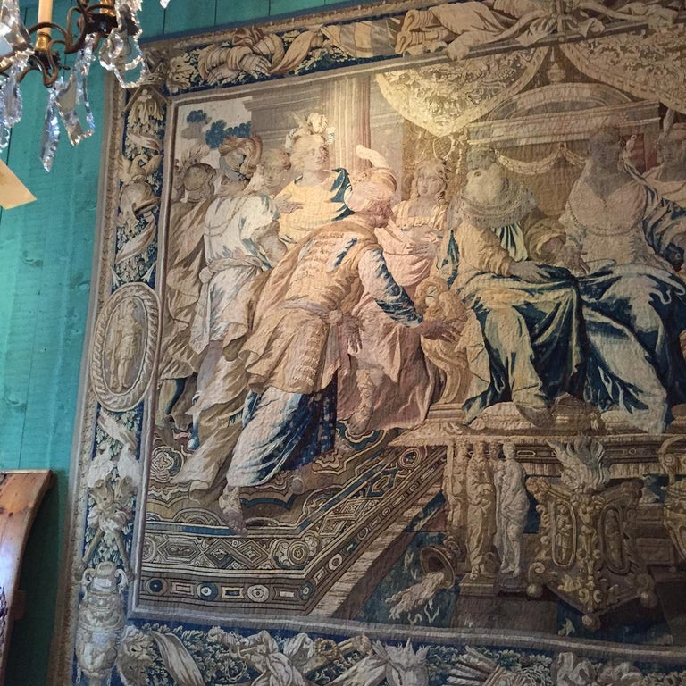 Hand-Crafted Huge 17th C. Regal Flemish baroque Historical tapestry Royal court Antique LA CA For Sale