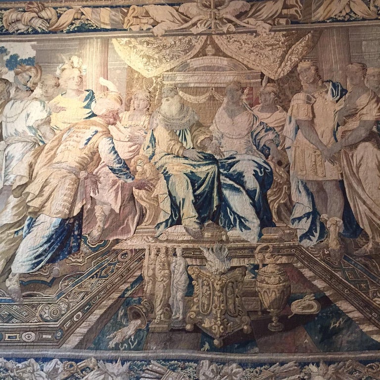 18th Century and Earlier Huge 17th C. Regal Flemish baroque Historical tapestry Royal court Antique LA CA For Sale