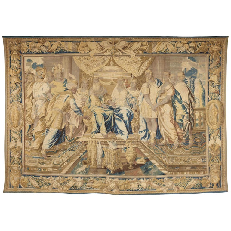 Huge 17th C. Regal Flemish baroque Historical tapestry Royal court Antique LA CA For Sale