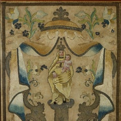 Tableau de broderie religieuse en soie du 17e siècle