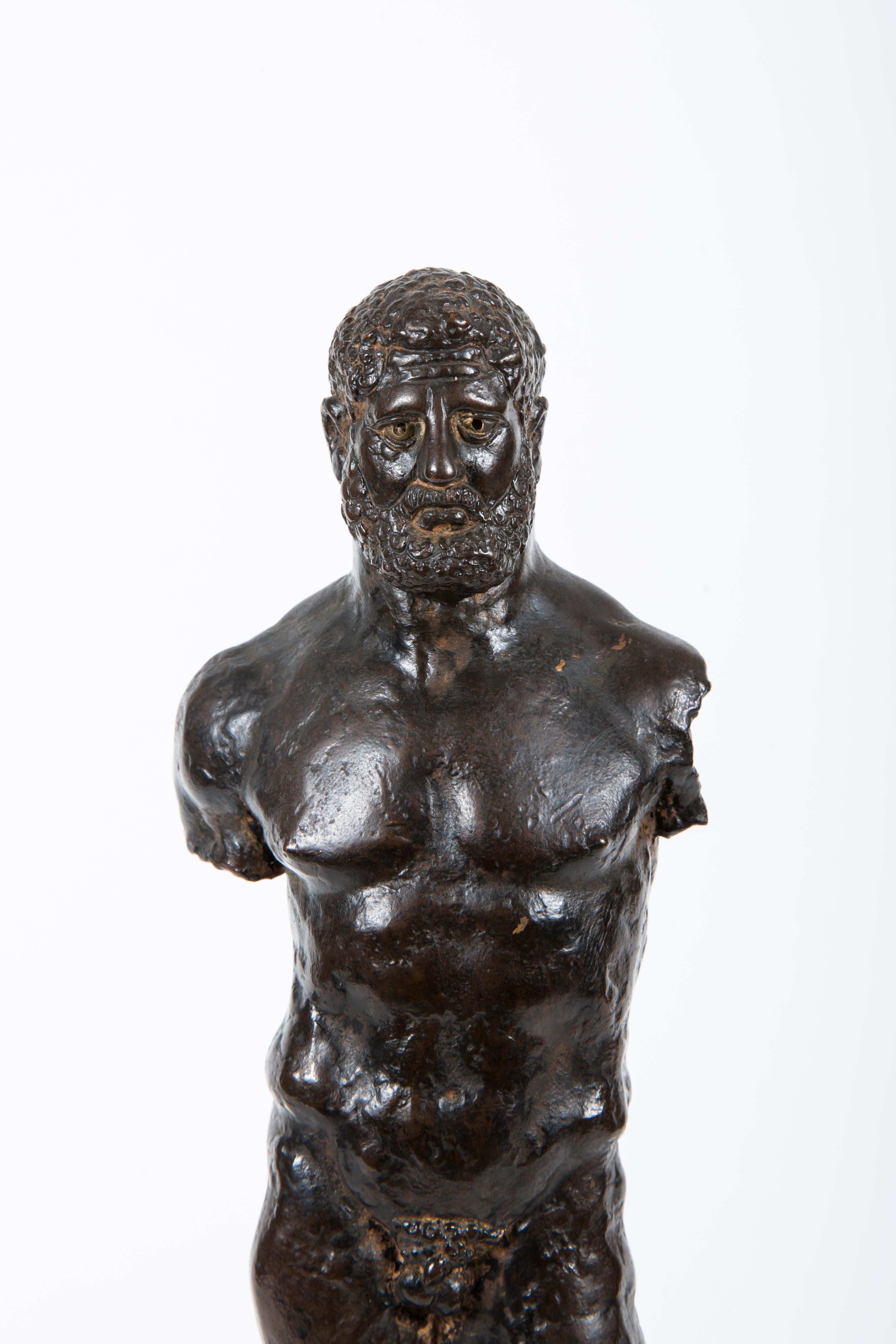 A handsome patinated bronze sculpture of Hercules mounted on a green marble plinth.
Italian, 17th century
Measures: H 17.5 in. (45 cm)

NMA Inv. 1790.
  