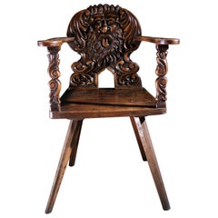 Antique 17th Century Renaissance Sgabello Walnut Chair