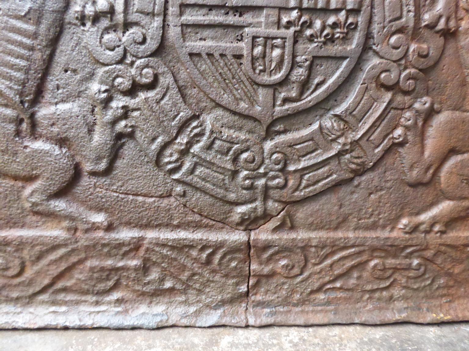 Iron 17th C. Renaissance 'Coat of Arms of Philip III of Spain' Fireback / Backsplash For Sale