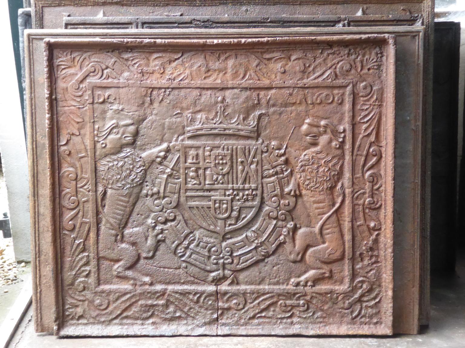 17th C. Renaissance 'Coat of Arms of Philip III of Spain' Fireback / Backsplash For Sale 4
