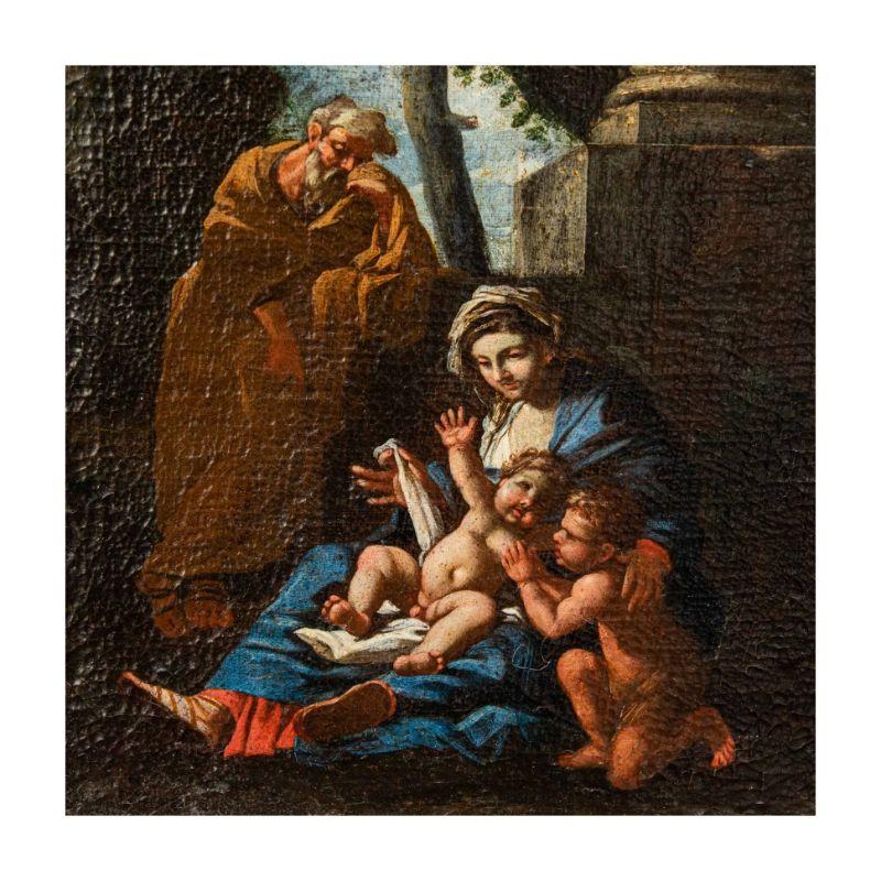 Italian 17th Century Rest on The Flight to Egypt Emilian school Painting Oil on Canvas For Sale