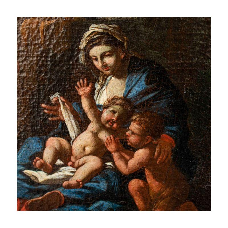 A olio Riposo del XVII secolo su La fuga in Egitto Pittura di scuola emiliana Olio su tela in vendita