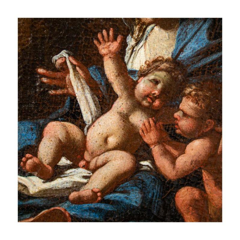Riposo del XVII secolo su La fuga in Egitto Pittura di scuola emiliana Olio su tela In condizioni buone in vendita a Milan, IT