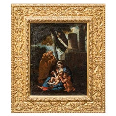 Antique 17th Century Rest on The Flight to Egypt Emilian school Painting Oil on Canvas