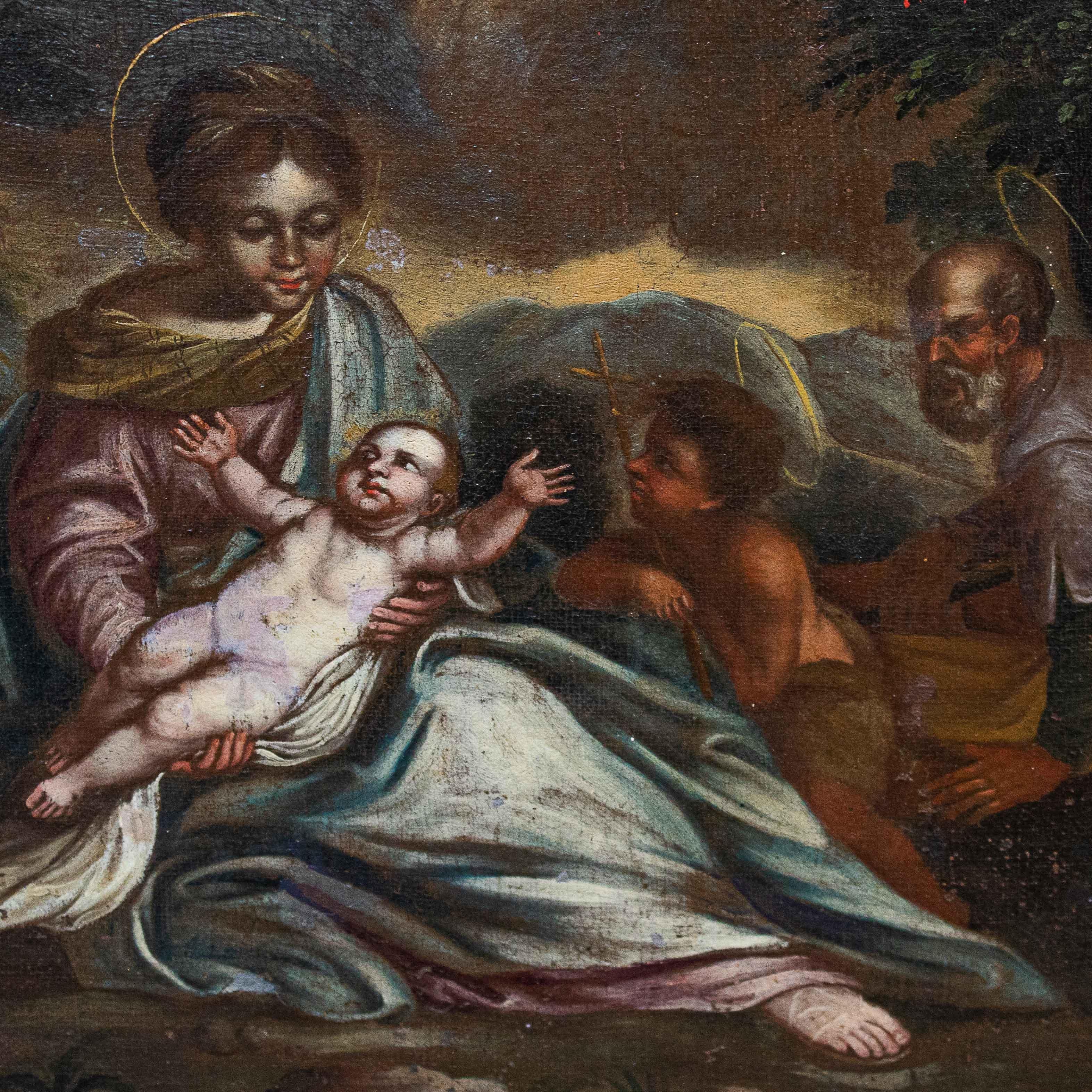 Simone Cantarini (Pesaro, 1612 - Verona, 1648), circle of
Rest on the flight to Egypt
Oil on canvas, 46.5 x 37.5 cm
Frame 61.5 x 53.5 x 5 cm

The work in question, given the comparisons with the works of the master, is to be referred to a