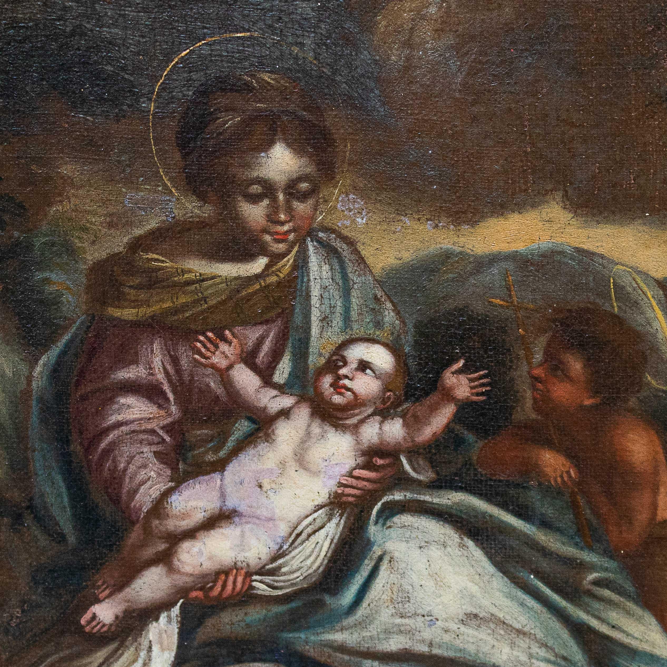 Italian 17th Century Rest on the Flight to Egypt Religious Painting Oil on Canvas