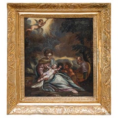 17th Century Rest on the Flight to Egypt Religious Painting Oil on Canvas