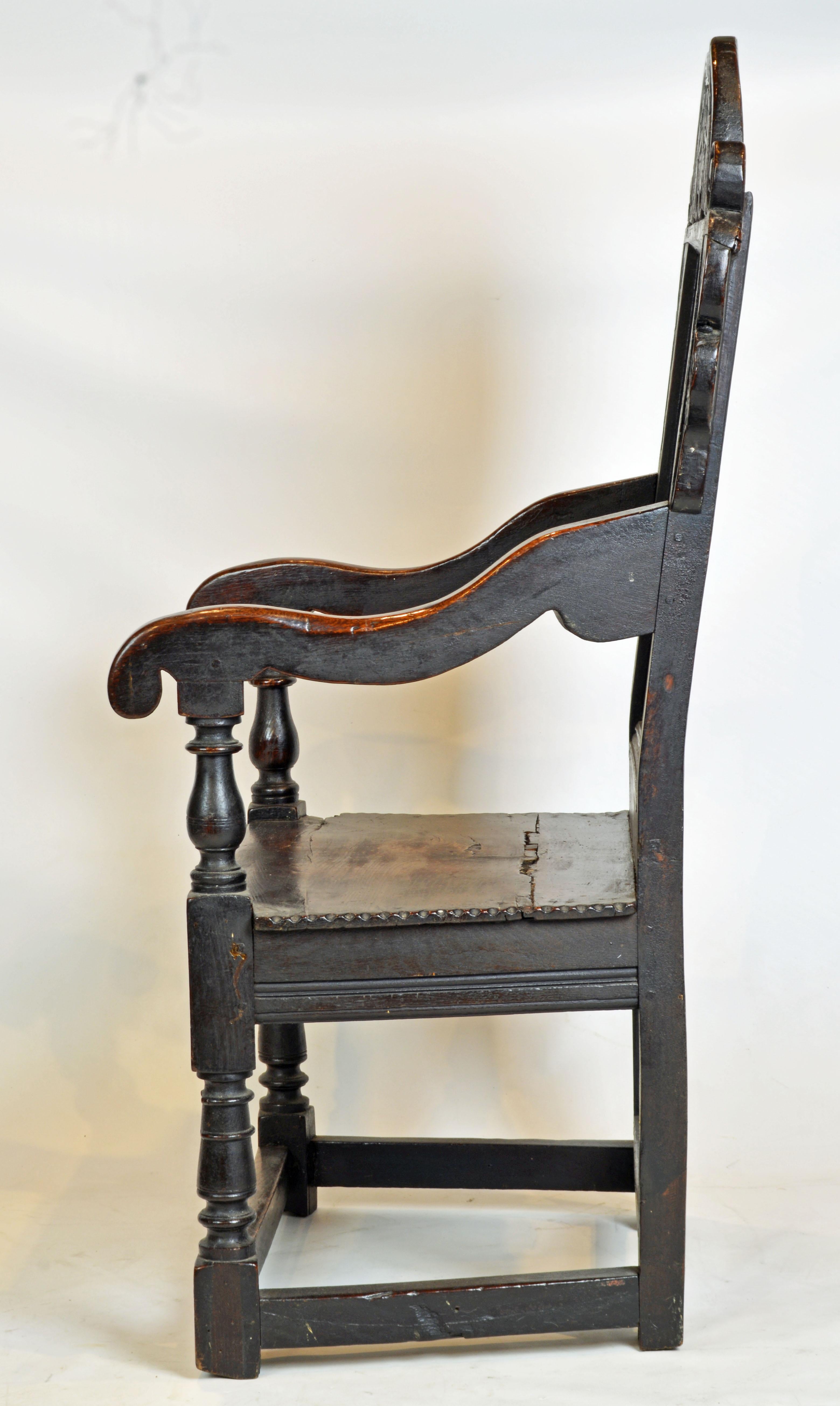English 17th Century Richly Carved Elizabethan Joined Oak Wainscot Style Chair
