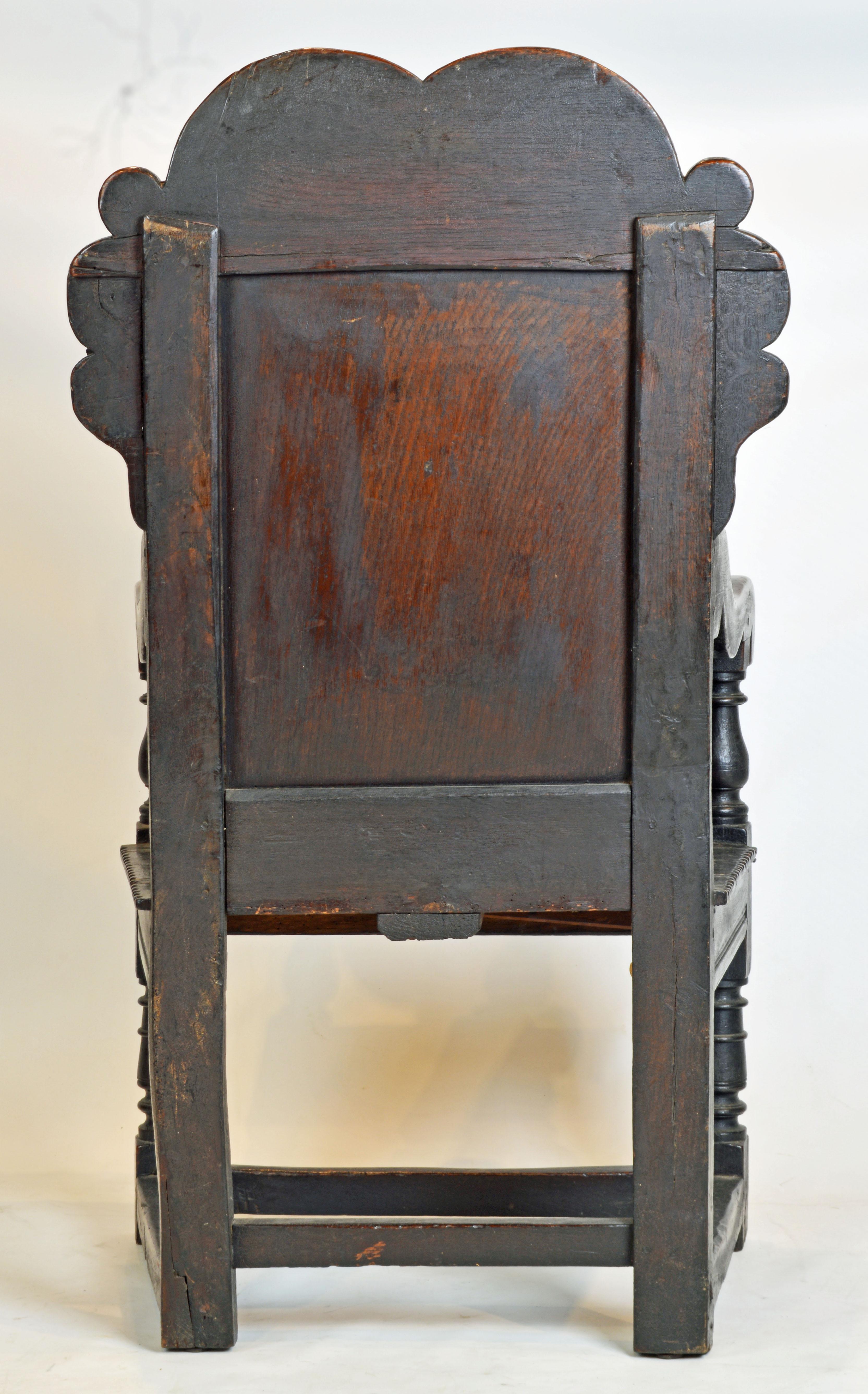 17th Century Richly Carved Elizabethan Joined Oak Wainscot Style Chair In Good Condition In Ft. Lauderdale, FL