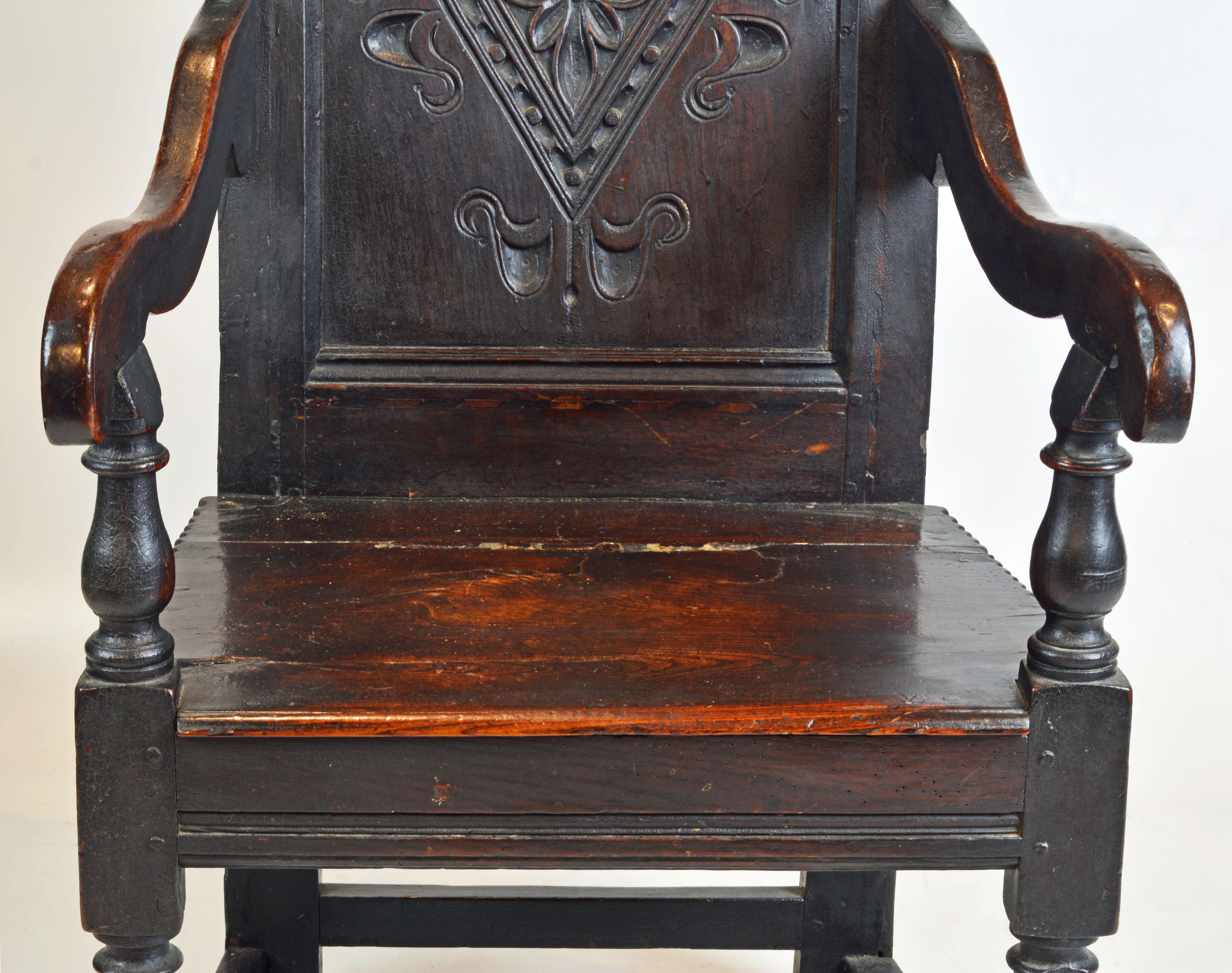 17th Century Richly Carved Elizabethan Joined Oak Wainscot Style Chair 2