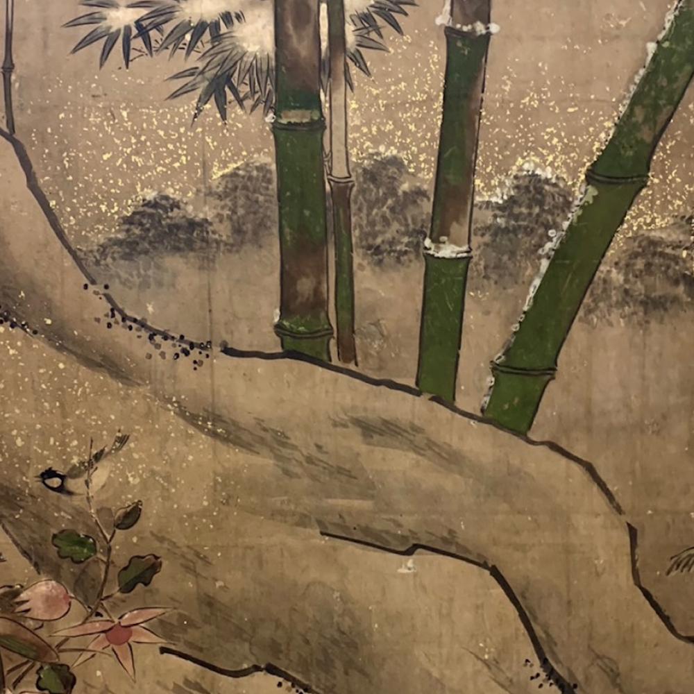 Hand-Painted 17th Century Rinpa School Two-Panel Screen with Koi For Sale