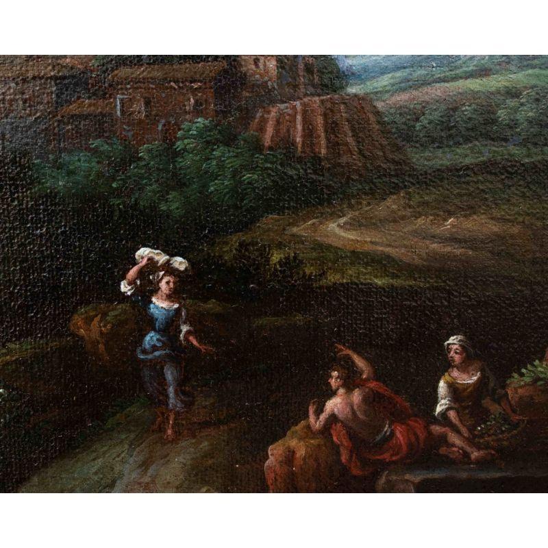 Belgian 17th Century Roman Landscape Painting Oil on Canvas by Bloemen For Sale
