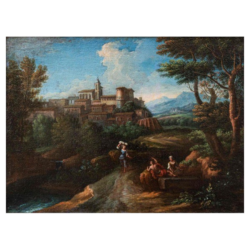 Peinture à l'huile sur toile de paysage romain du 17ème siècle par Bloemen