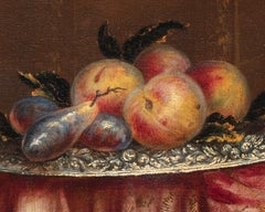 Römischer Maestro aus dem 17. Jahrhundert Stilleben mit Geschirr, Obst und Blumen